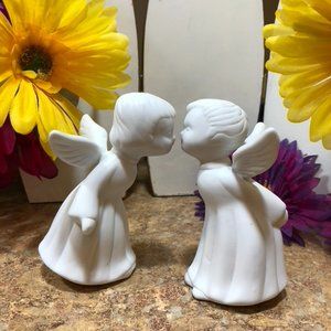 Vintage "Kissing Angels" Bisque Porcelain Figurines by Giftco